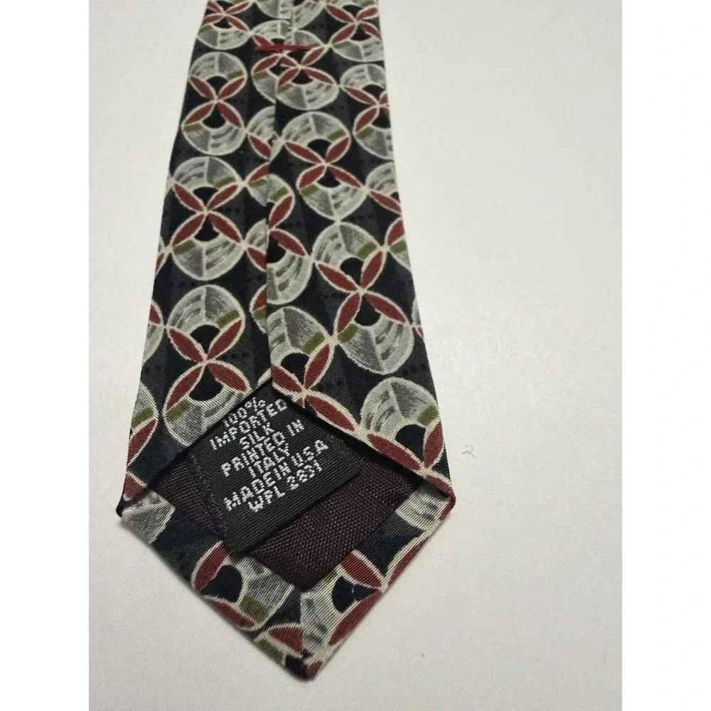 Zylos George Machado Silk Tie Geometric Medallion Black Burgundy Made in USA